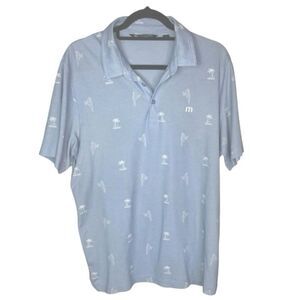 Travis Mathew Mens Sz Lrg Blue Parrot Palm Tree Print Golf Polo Shirt